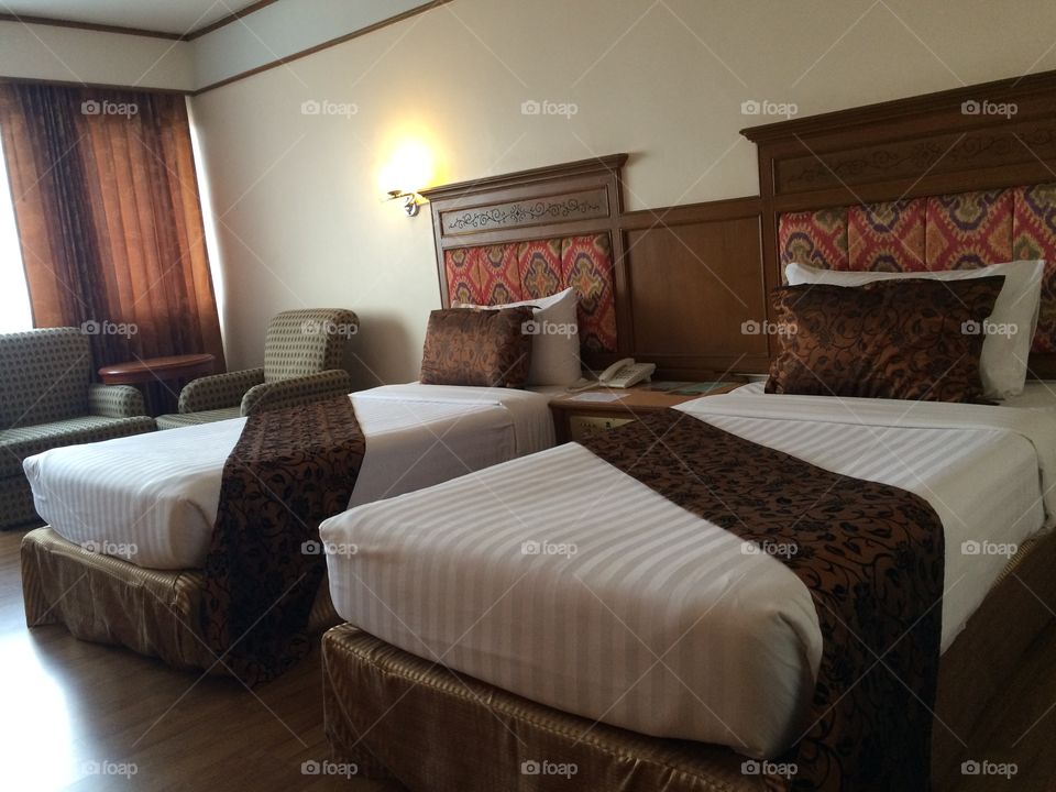 Twin bed room. Twin beds at hotel room