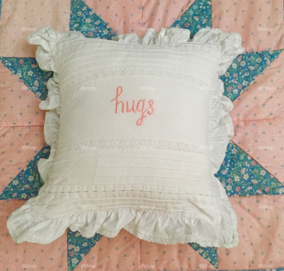 Hug text on pillow