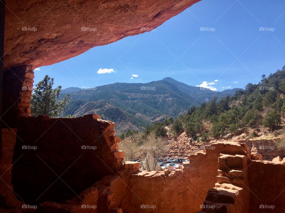 The beautiful view of the Rocky Mountain range from the cliff dwellings 