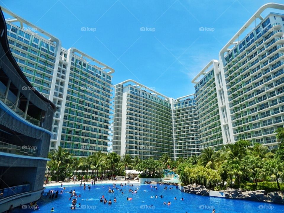 Man-made beach in the city