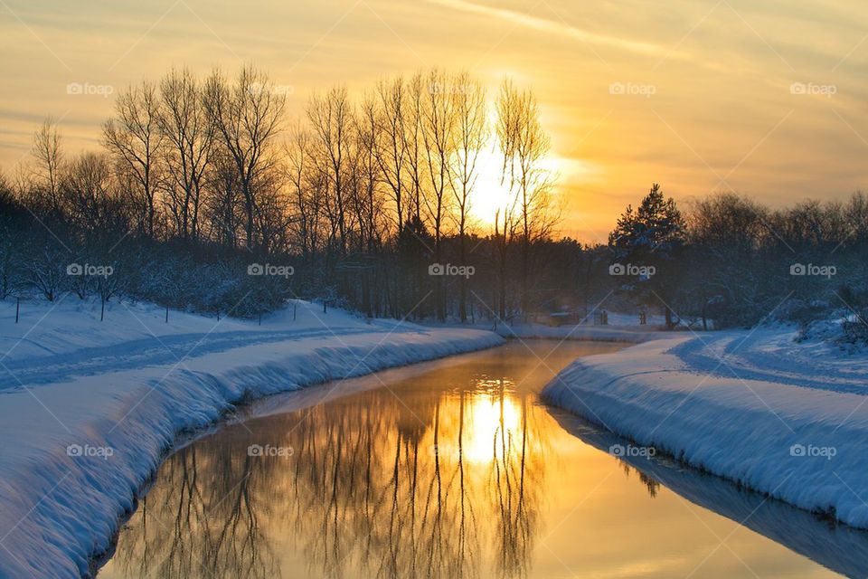 Sunset in the winter