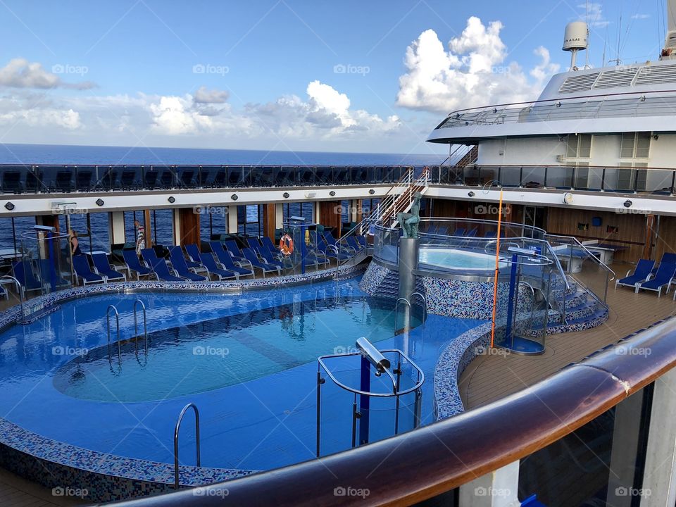 The Ocean’s Magnificent Blues. The Upper deck pool on a cruise ship.