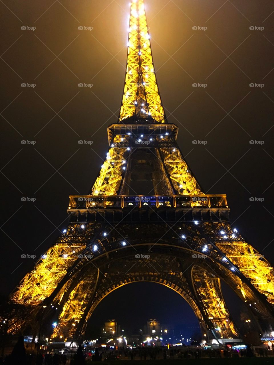 Eiffel Tower at night.