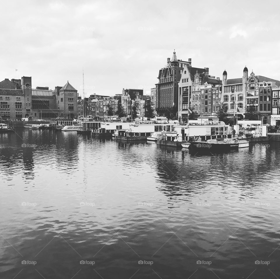 Black and White shot of the canal in Amsterdam