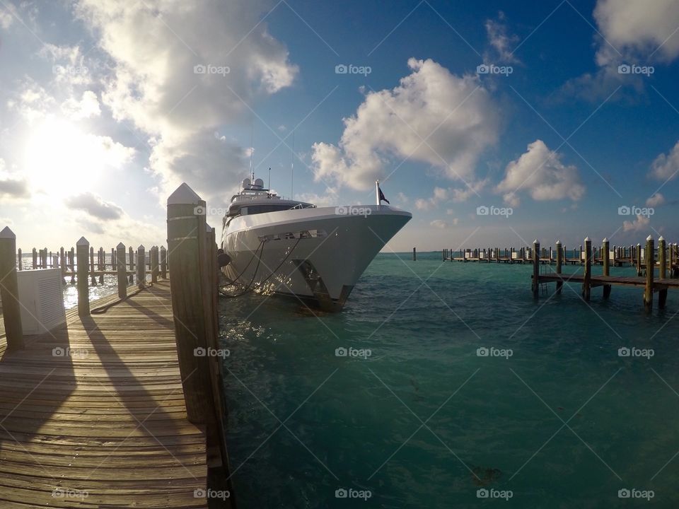 Motor yacht in Harbor Island, Bahamas. 