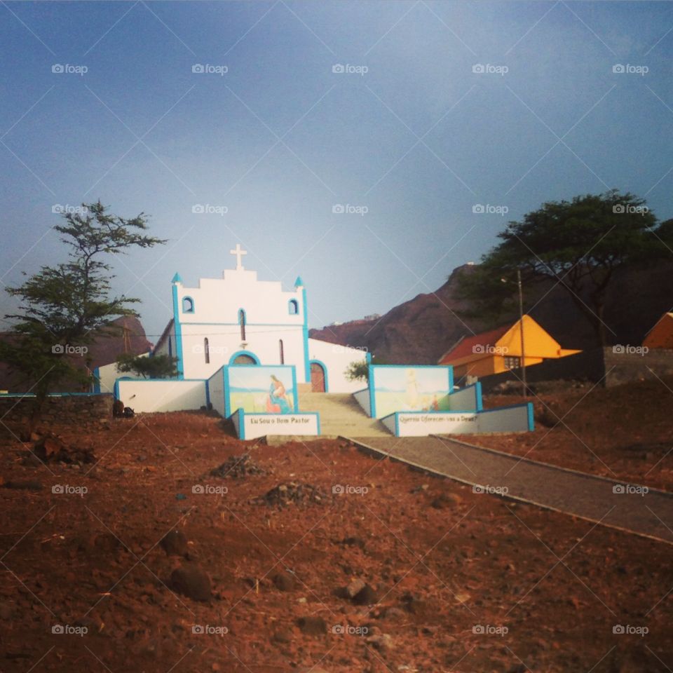 Church in the middle of no where. Road to tarafal cap vert - santiago island 