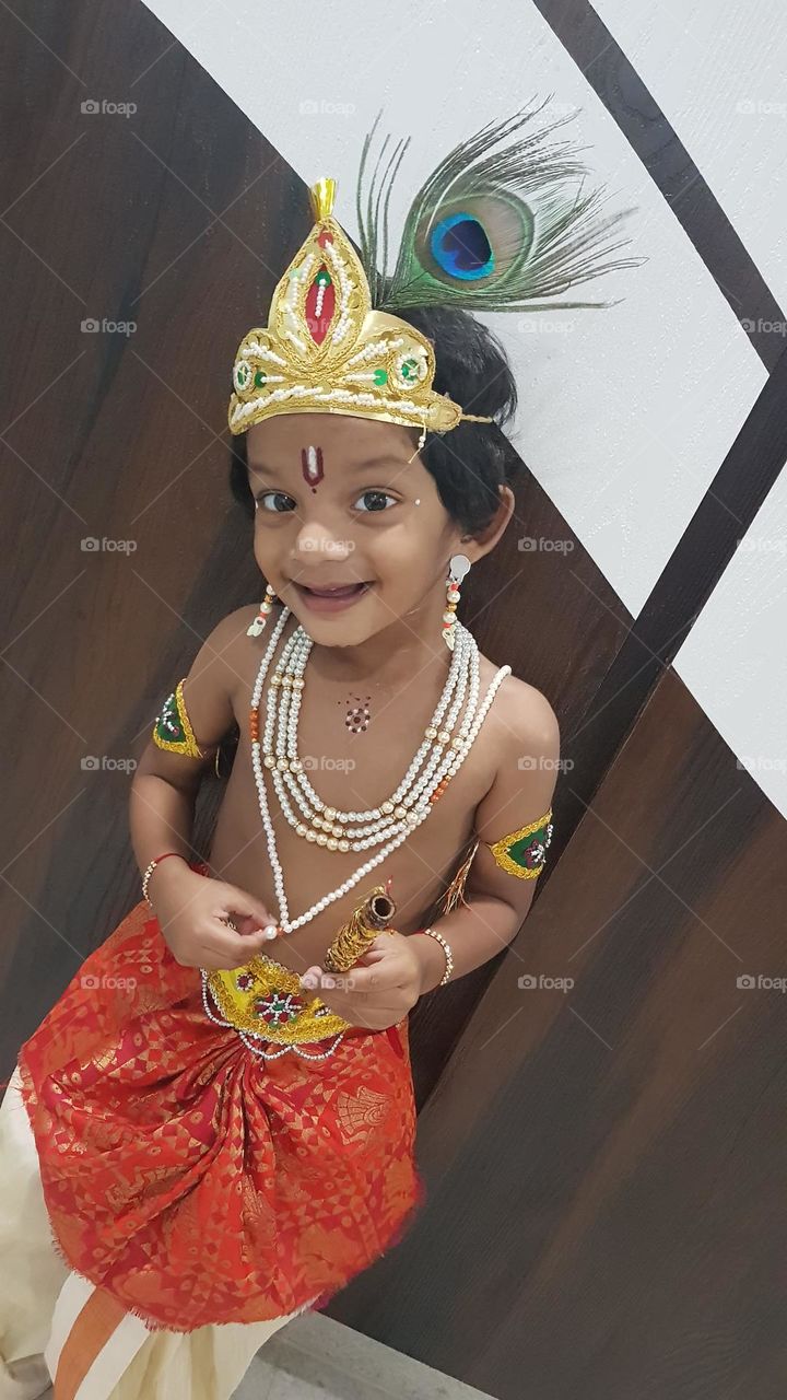 indian lord little krishna getup  lord krishna is a god worshipped by indian devotees