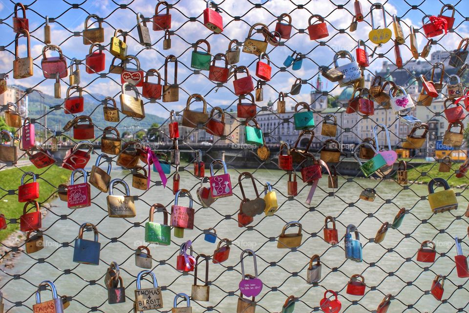 Salzburg, Austria. love lock bridge