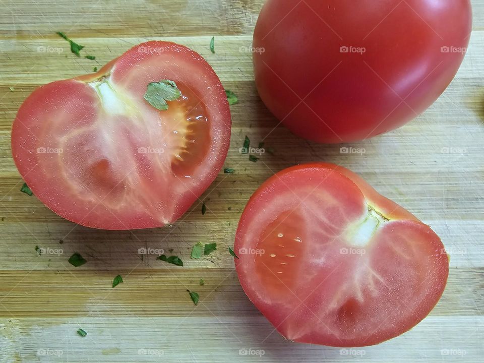 Delicious, juicy heart-shaped tomato