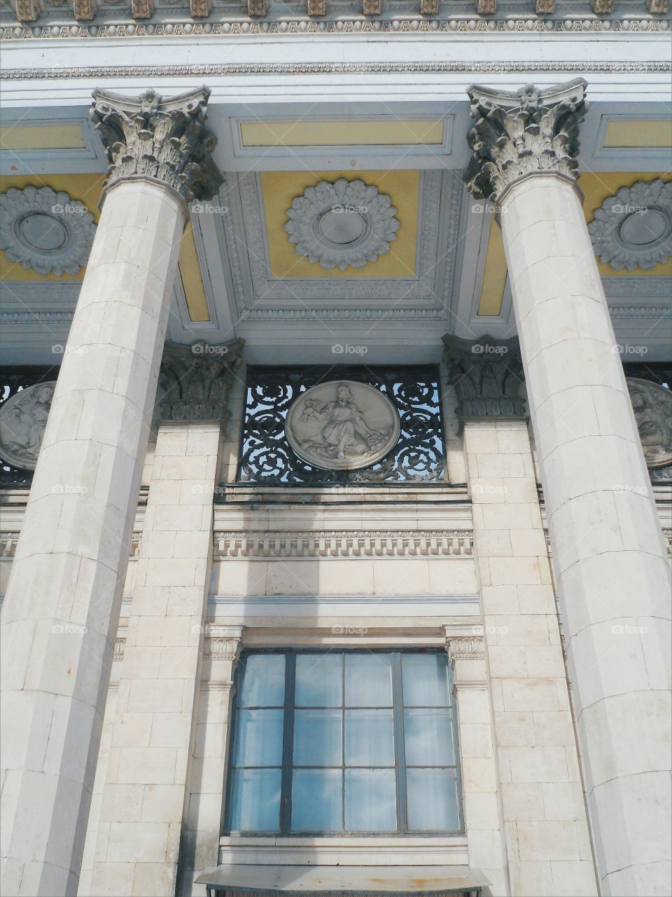 columned architecture of the building at the exhibition, Kiev