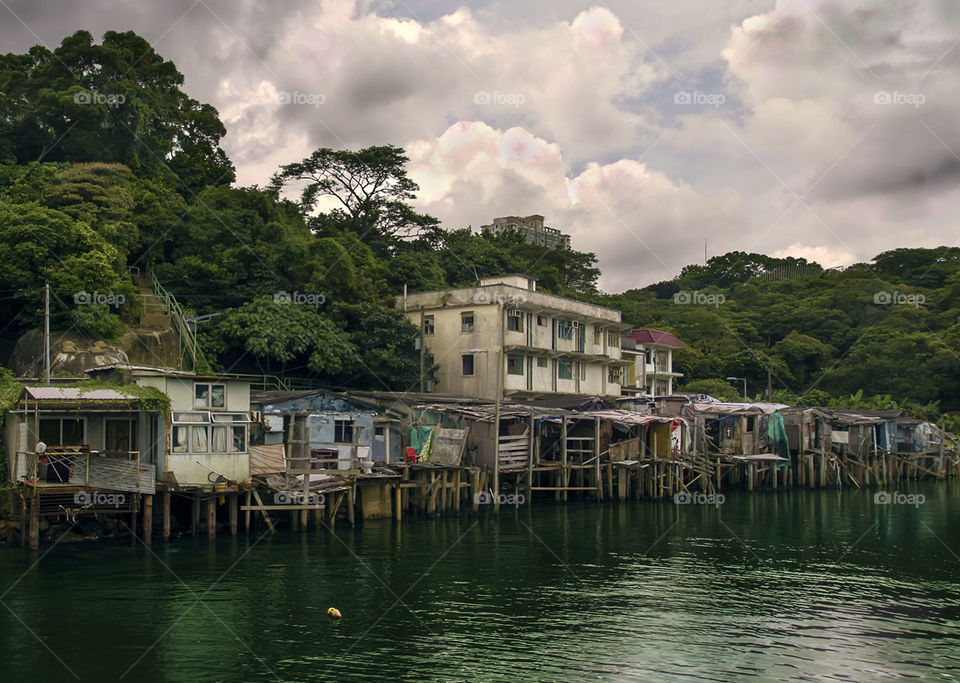 Abandoned fishing village. Abandoned stilt fishing village at Ma Wan