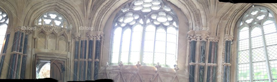 Panorama Inside an Ornate Irish Chapel Built as a Shrine to the Deceased Wife of the Owner of Kylemore Abbey Pillars of Semiprecious Stones