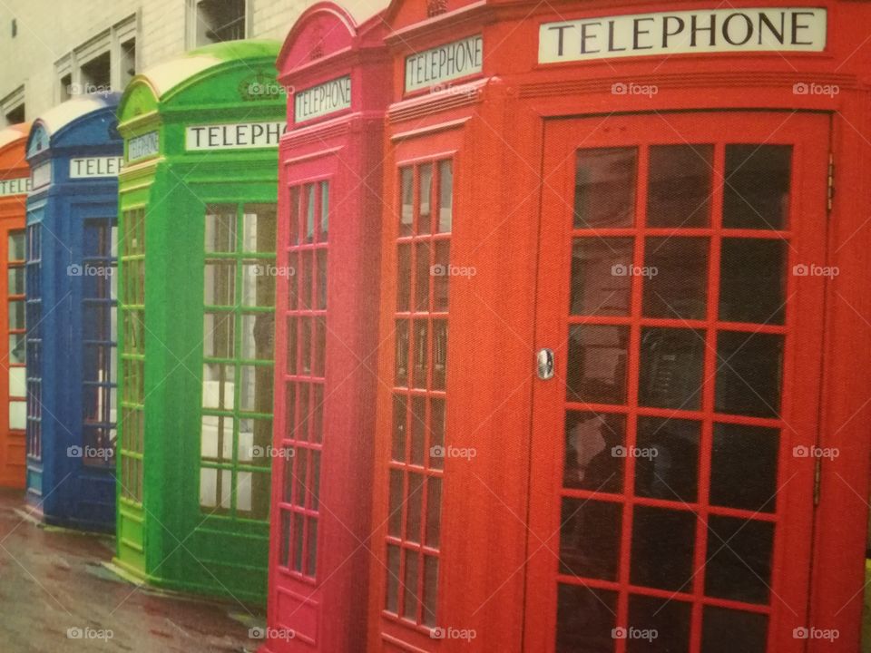 Beautiful phone boxes of different colours.