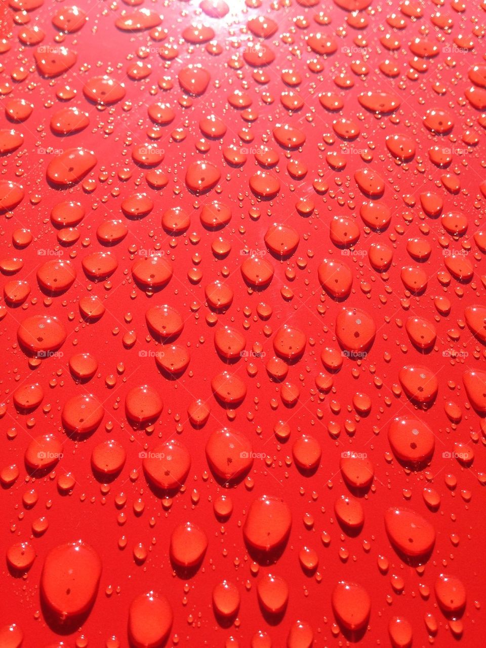 Raindrops on a car hood