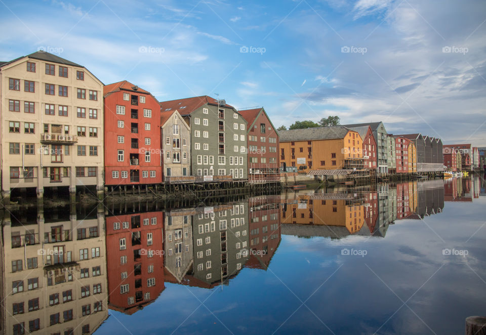 The old warehouses early one morning in Trondheim 