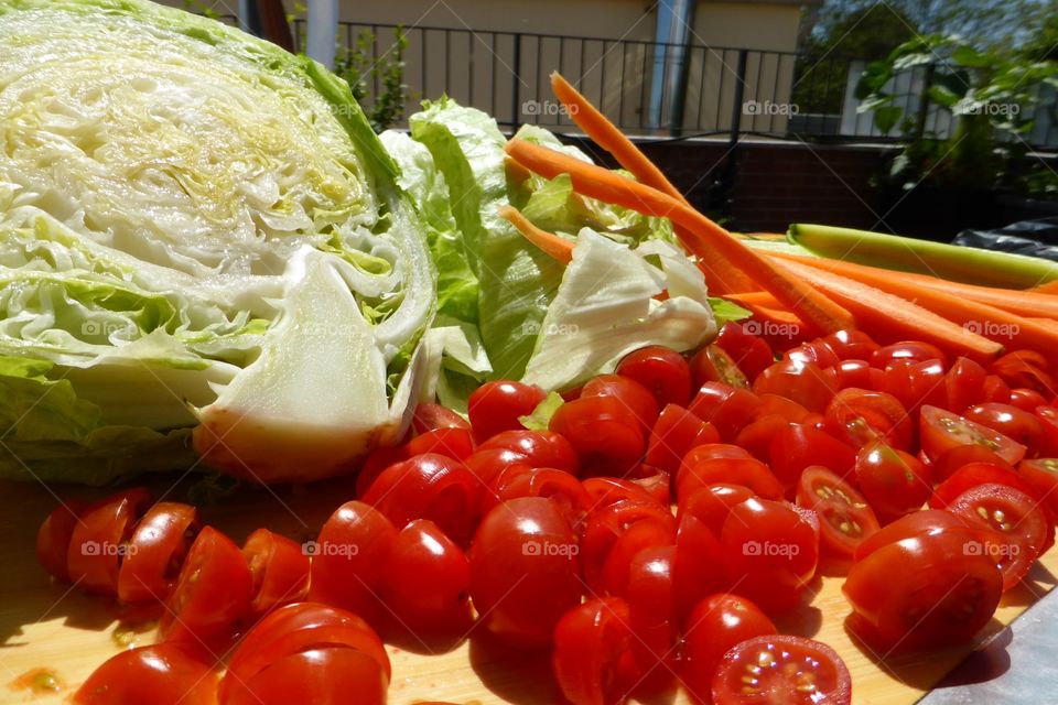 Vegetables under the sun. A lot of pieces of vegetables just ready to eat under the sun