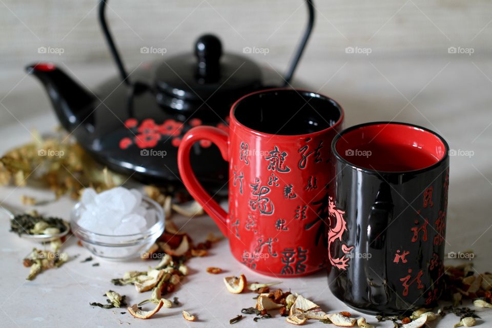 Japanese tea cup containing herbal tea