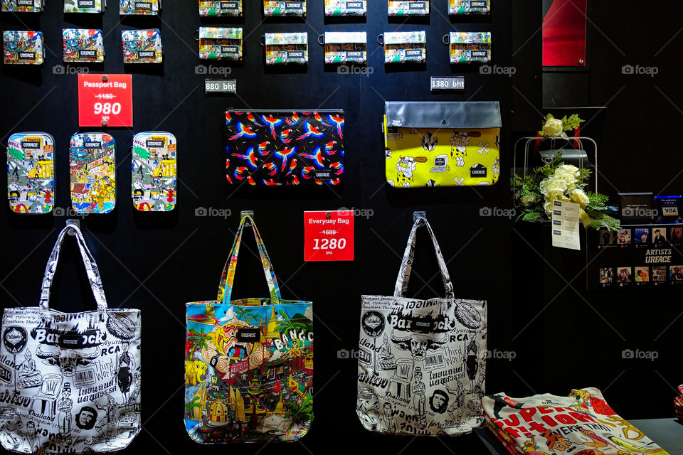 Colorful bags displayed for sale
