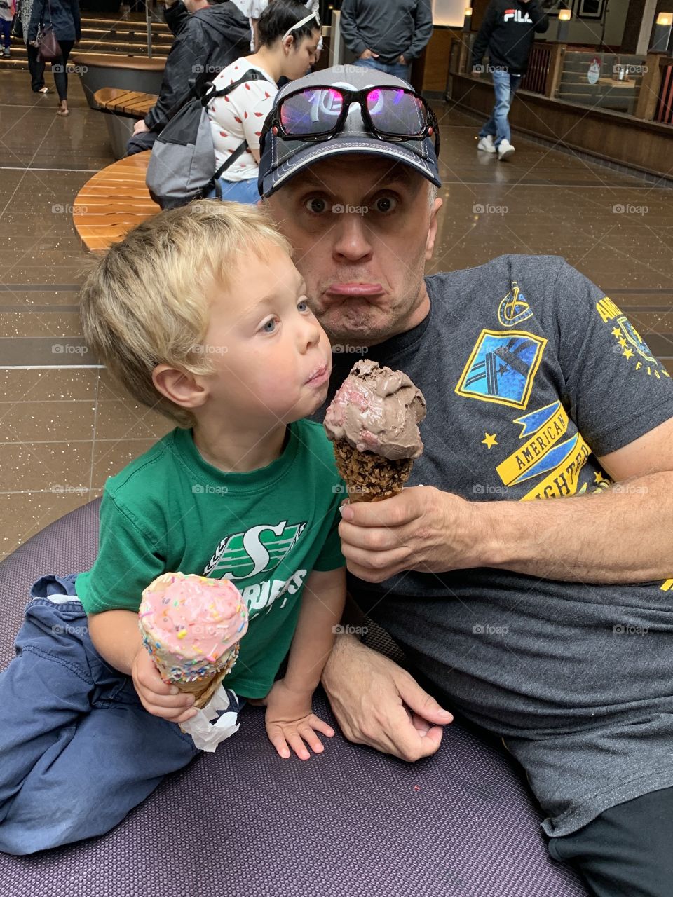 Father and son with ice cream 