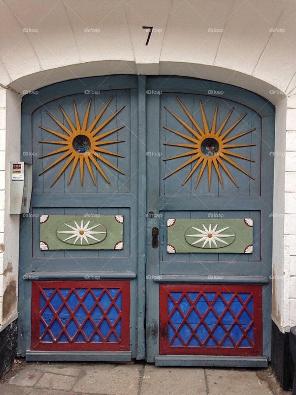 Old wooden door with ornament 