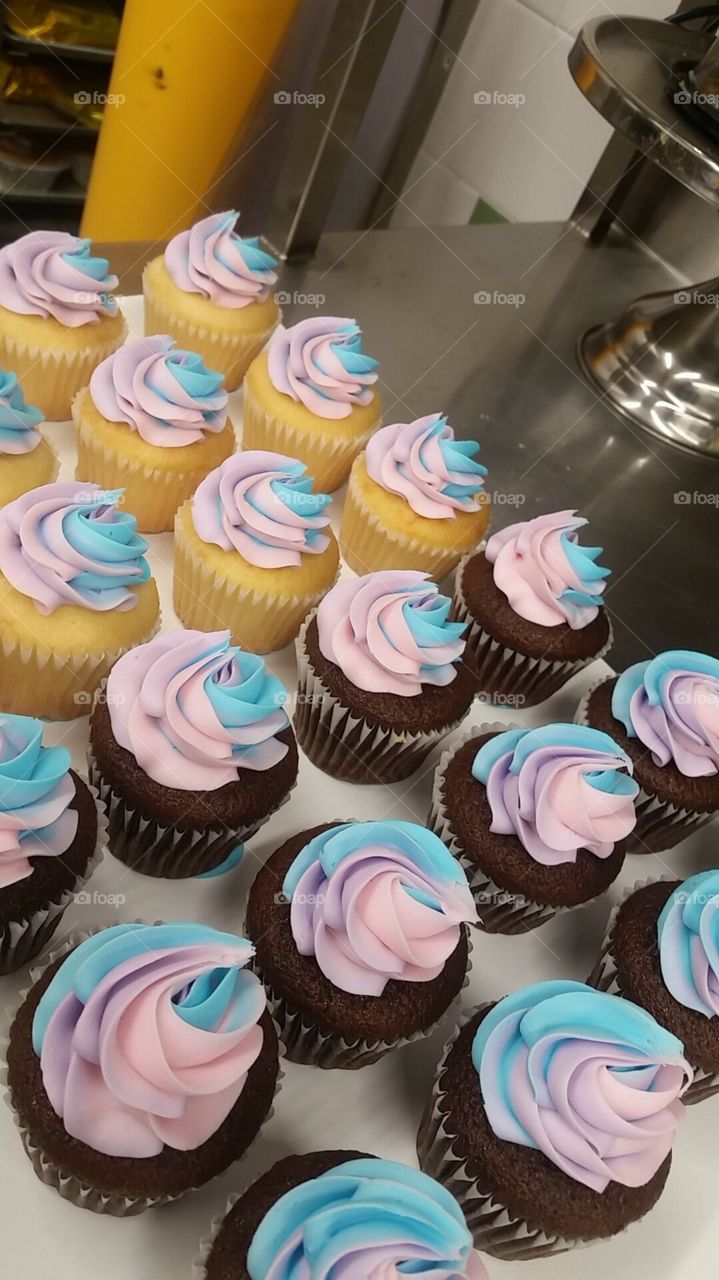 Purple, Blue And Pink Swirl Cupcakes