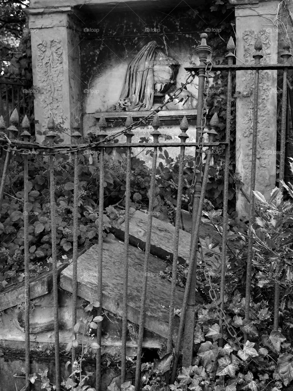 Old broken down tombstone makes for a scary Halloween scene. 