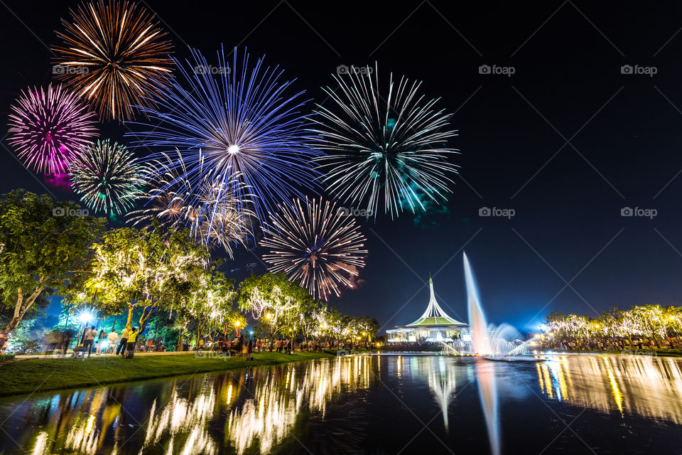 Fireworks in the Rama 9 park in Bangkok Thailand 