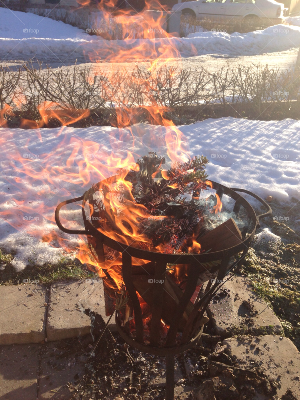 snow wood fire bonfire by MagnusPm