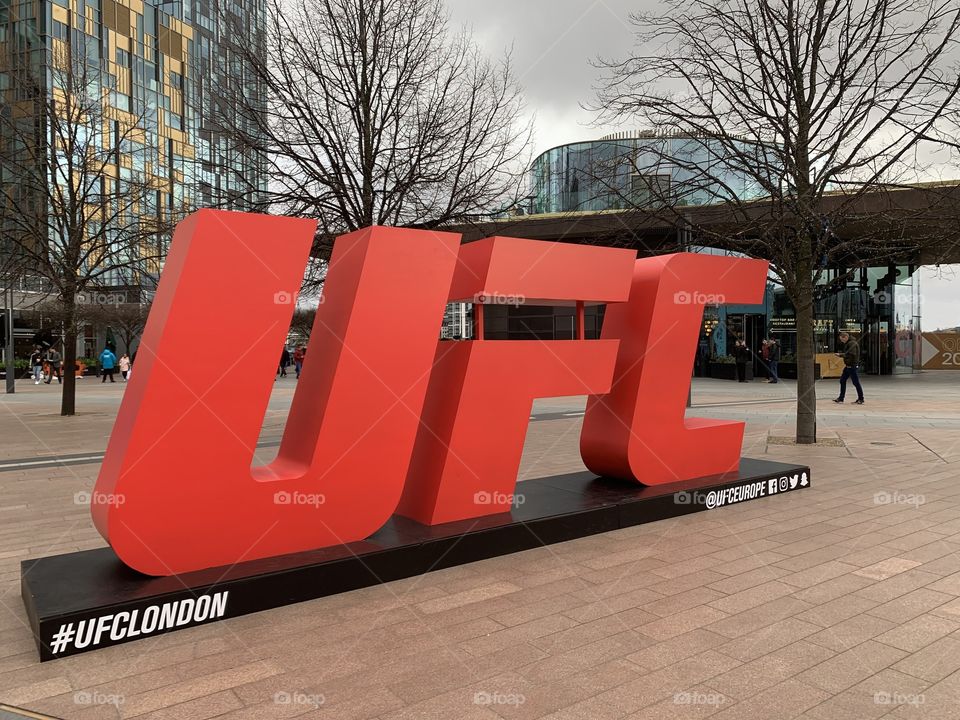 UFC sign for UFC London, Statue, monument O2 Arena