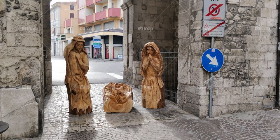 catholic manger in wood Jesus