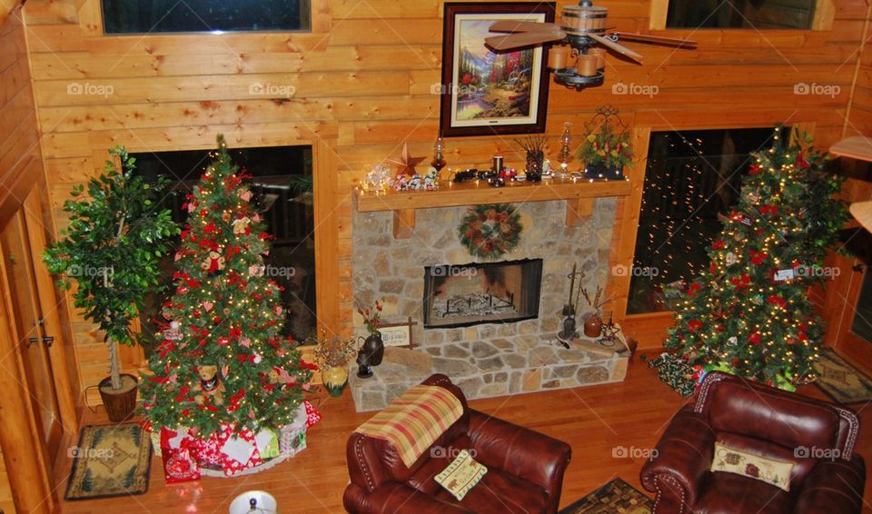 Log Home At Christmas