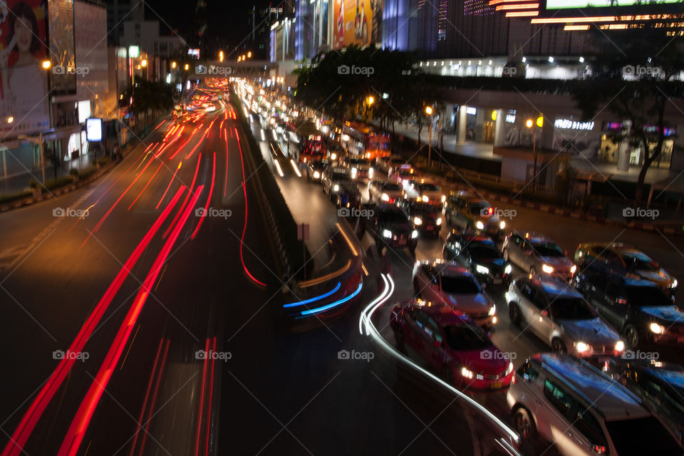 Motion line of light trail from city’s traffic in rush hour