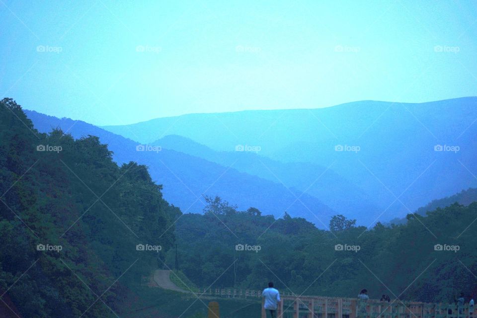 Mountains covered with fog