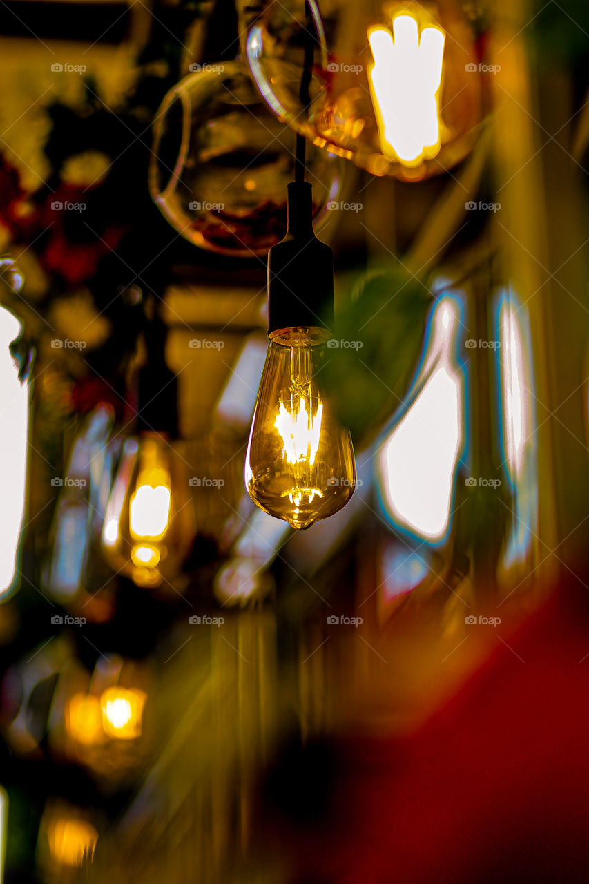 Closeup of Illuminated Light Bulbs