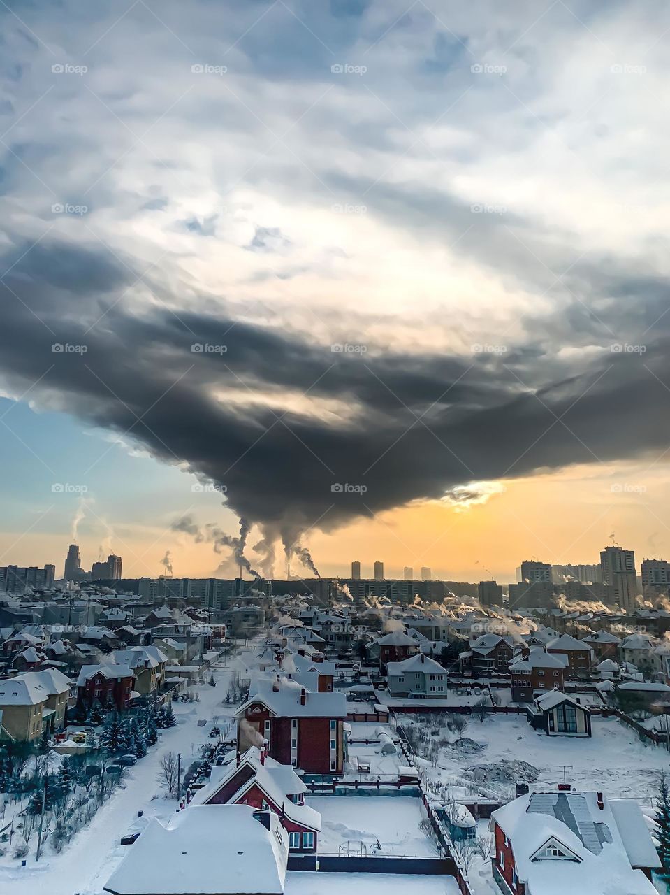 winter landscape from the window. triangle smoke