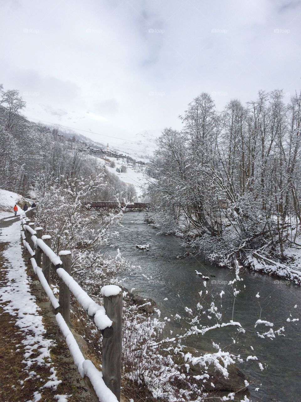 Mountain river in winter time 