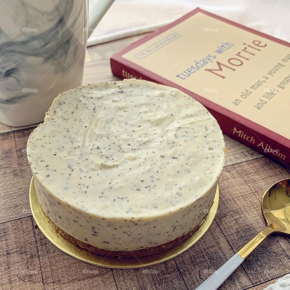 No baked earl grey mousse cake for afternoon snack 