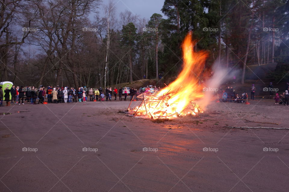 Traditionnal Easter Bonfire. Traditionnal Easter Bonfire in Seurasaari museum island in Helsinki, Finland on 4th April 2015. 
