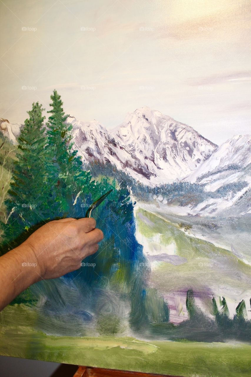 Oilpainting in progress. Colorado mountains. J.G