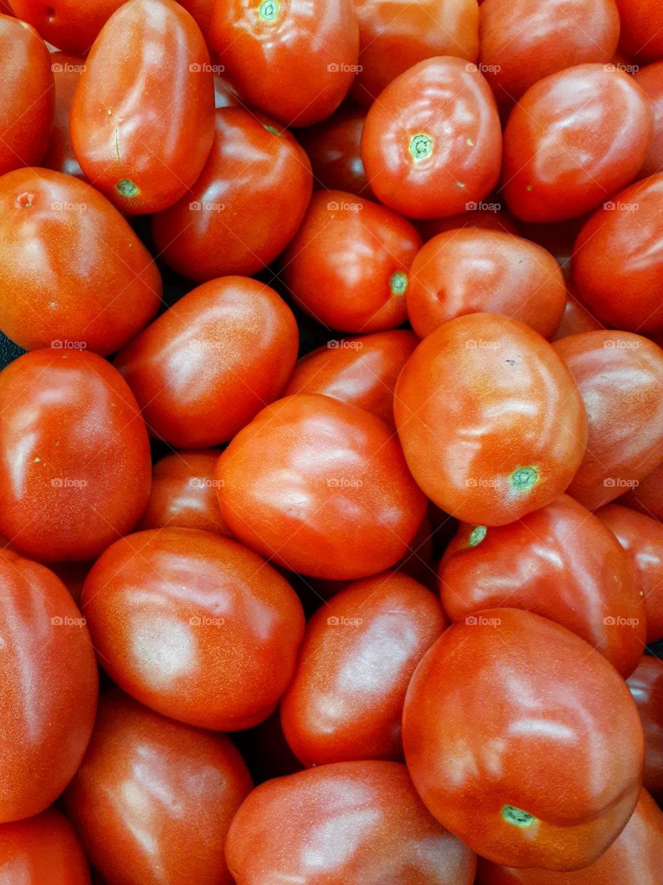 A bin full of red tomatoes ready for sale in the produce section at a local grocery store.