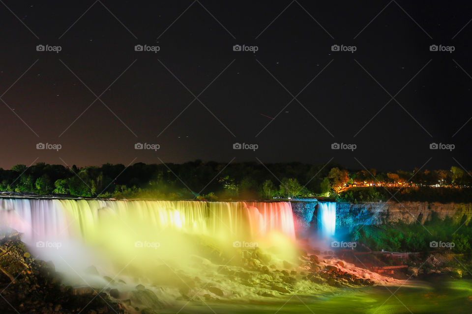 vibrant night at the falls