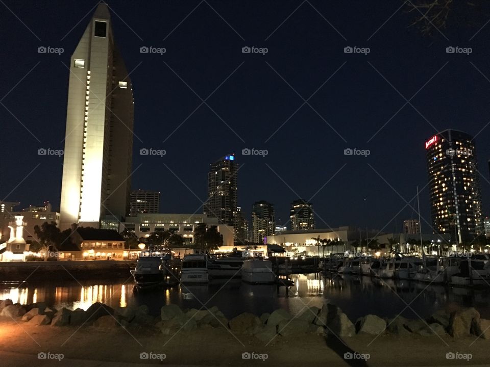 Seaport Village in San Diego, CA. The view of the city. 