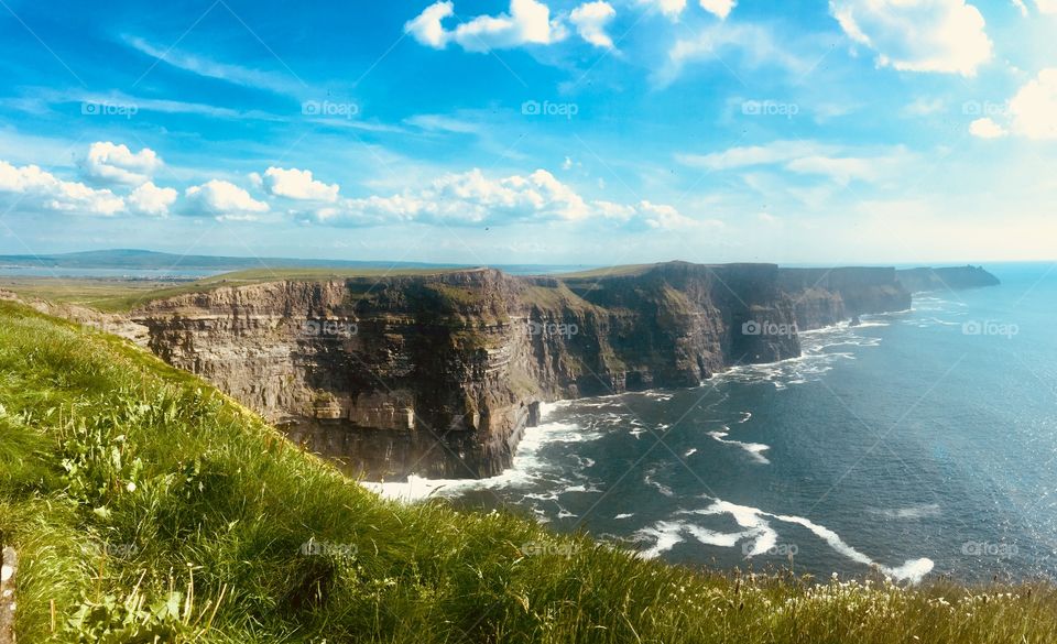 A very rare sunny, cloudless day at the Cliffs of Moher, Ireland!