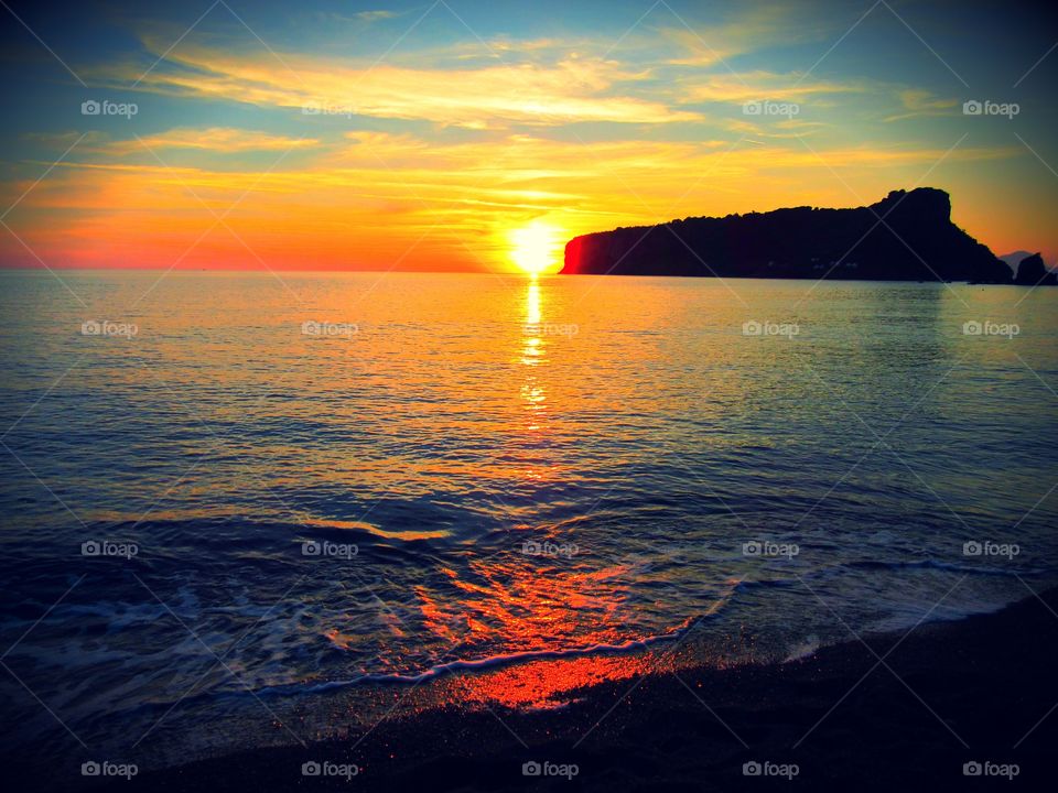Sunset over idyllic sea
