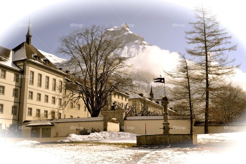 mountain tree fountain switzerland by anetteaventyr