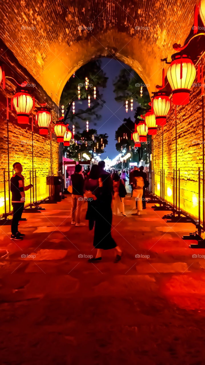 Vibrant night lights in historical city of Xi'an