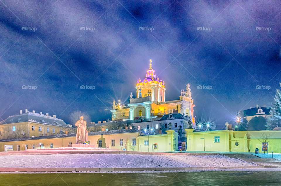 Night Lviv city scene