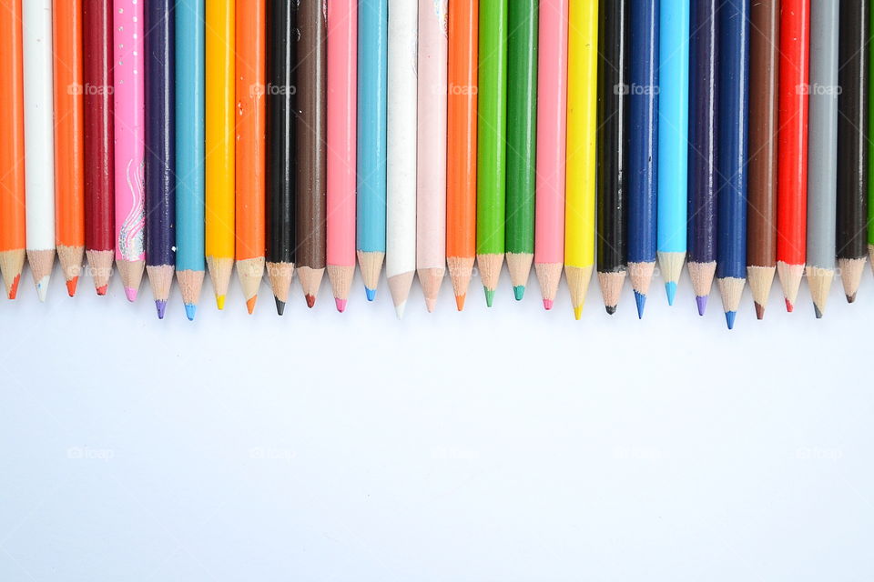 High angle view of colorful pencils