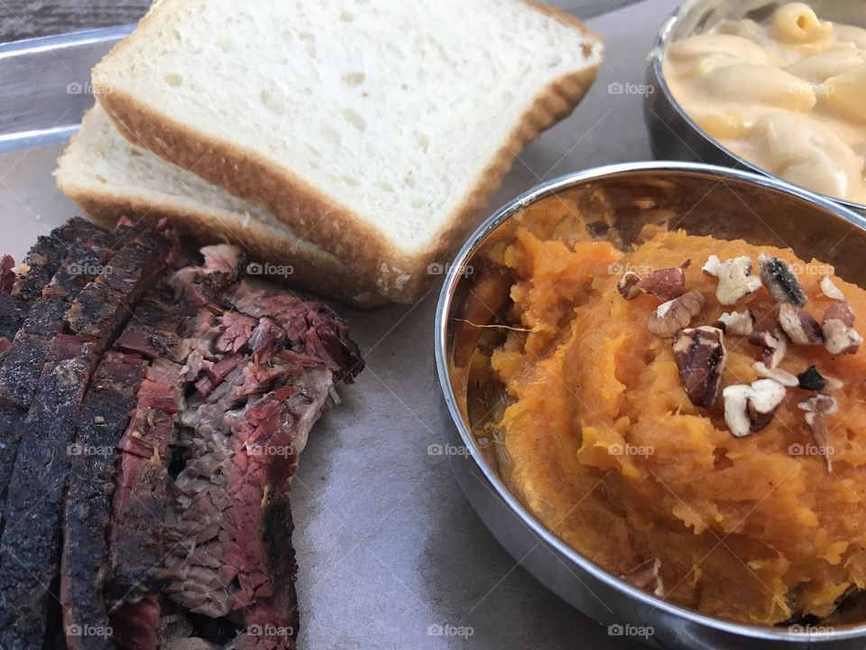 Brisket barbecue and sweet potatoes 