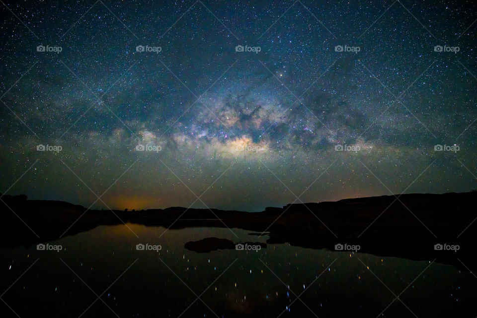 milky way at the lake view in night time